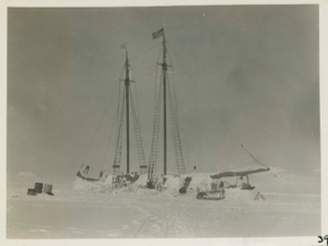 Image of Bowdoin in winter quarters, 0.4X flag